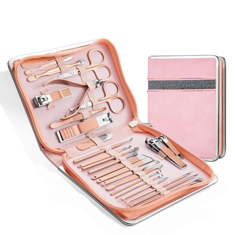 AFPSDLFJDLS Stainless Steel Manicure Set Pedicure Scissor Nail Cutter Cuticle Nipper Dead Skin Pliers Tool with Case Kit(D)