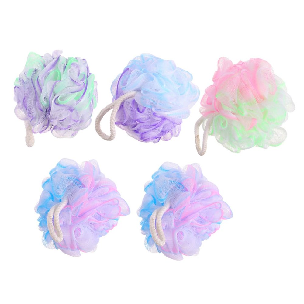 VINTORKY 5pcs Women Shower Accessories Bath Ball Exfoliating Sponge Poufs for Bathroom