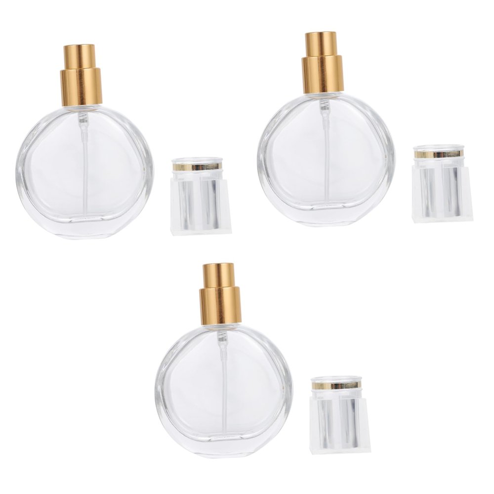 3Pcs 25ml Empty Glass Perfume Bottle, Golden Leak-Proof Refillable Sprayer