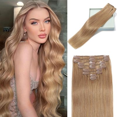 LORIEN Clip in Hair Extensions Real Human Hair, 24 Inch 120g, 27 Honey Blonde, Clip in 100% Brazilian Remy Human Hair Extensions 8pcs Per Set with 18 Clips Double Weft