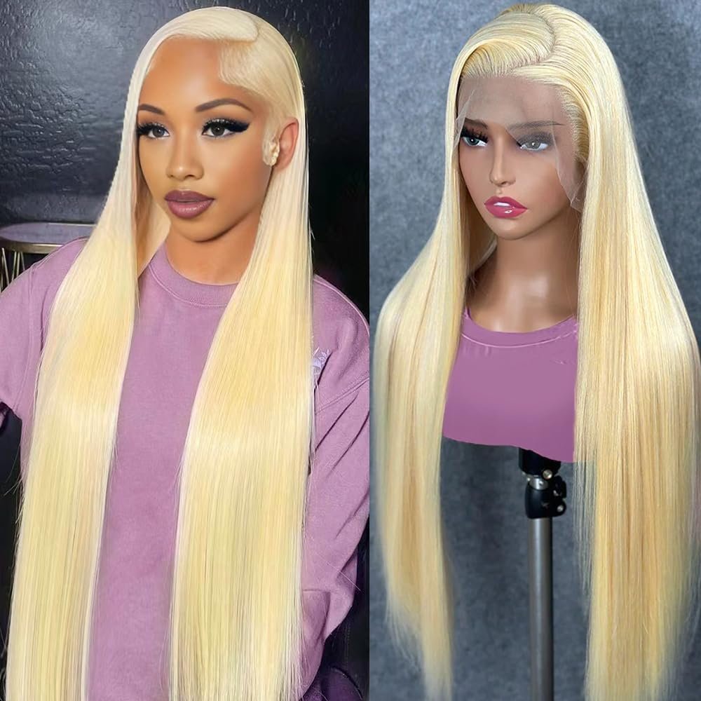 Arsola 613 Lace Front Wig Human Hair 30 Inch Blonde 13X6 HD Transparent Lace Front Wigs Human Hair 180 Density Blonde Glueless Wigs 613 HD Straight Lace Frontal Wig Pre Plucked