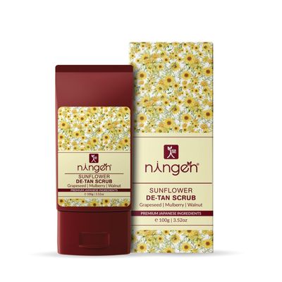 Sunflower De-tan Scrub Infused with Grapeseed, Mulberry & Walnut, Dermatologically Tested, Paraben Free, Moisturizes, Exfoliates and Reduce Tan - 100g, White