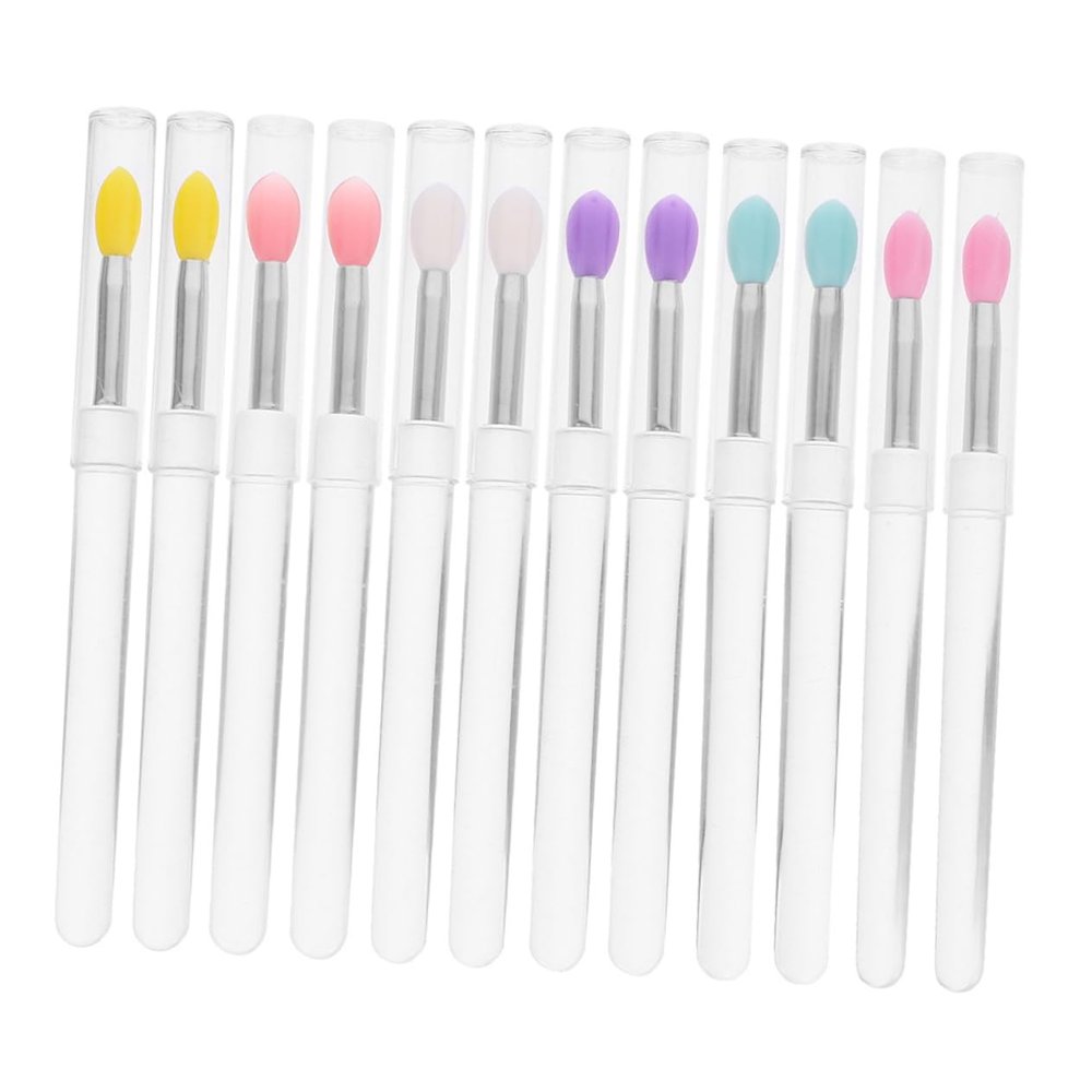 SKISUNO 12pcs Portable Lipstick Applicator Dust Cover Lip Balm Brush Multi-color Lip Brushes for Application and Travel Use