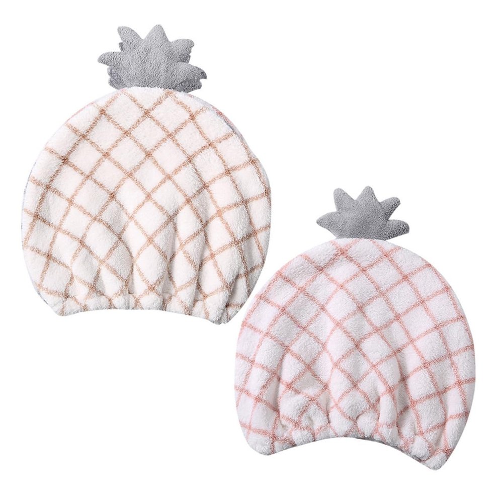 BIUDECO 2pcs Thick Microfiber Hair Drying Caps for Women Absorbent Quick-Dry Bath Towels Pineapple Patterned Water-Absorbing Hats for Long and Curly Hair