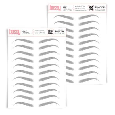 2 Pack Temporary Eyebrow Tattoos Waterproof Eyebrow Stickers, False Tattoos Hair Like Peel Off Instant Transfer Brows For Women And Men | Natural Strokes, Shaping (shaped, gray)