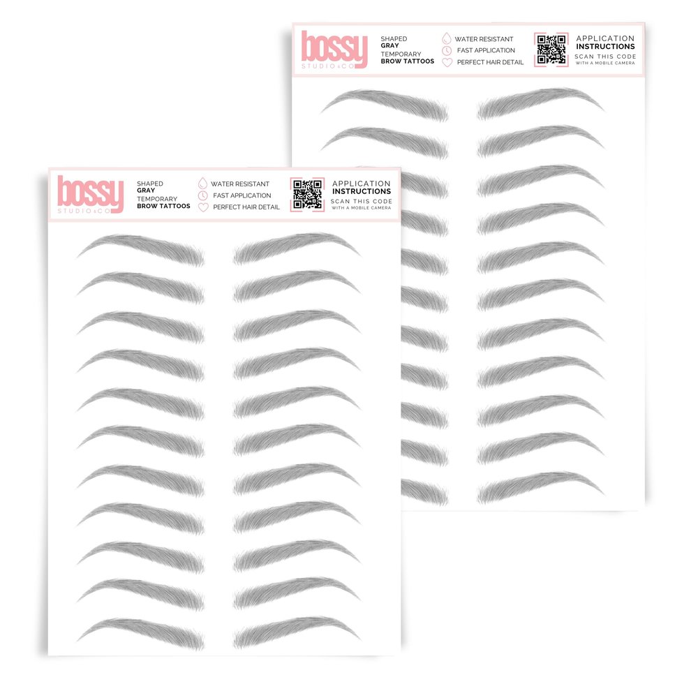 2 Pack Temporary Eyebrow Tattoos Waterproof Eyebrow Stickers, False Tattoos Hair Like Peel Off Instant Transfer Brows For Women And Men | Natural Strokes, Shaping (shaped, gray)