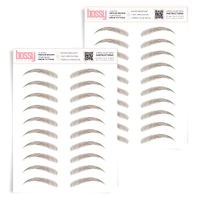 2 Pack Temporary Eyebrow Tattoos Waterproof Eyebrow Stickers, False Tattoos Hair Like Peel Off Instant Transfer Brows For Women And Men | Natural Strokes, Shaping (curved, medium brown)