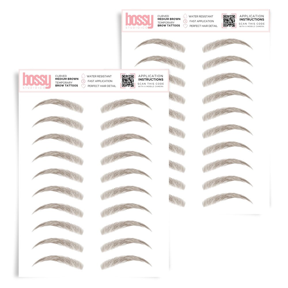 2 Pack Temporary Eyebrow Tattoos Waterproof Eyebrow Stickers, False Tattoos Hair Like Peel Off Instant Transfer Brows For Women And Men | Natural Strokes, Shaping (curved, medium brown)