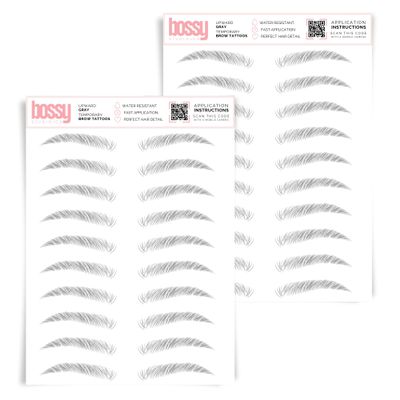 2 Pack Temporary Eyebrow Tattoos Waterproof Eyebrow Stickers, False Tattoos Hair Like Peel Off Instant Transfer Brows For Women And Men | Natural Strokes, Shaping (upward, gray)