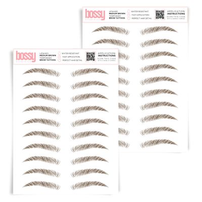 2 Pack Temporary Eyebrow Tattoos Waterproof Eyebrow Stickers, False Tattoos Hair Like Peel Off Instant Transfer Brows For Women And Men | Natural Strokes, Shaping (upward, medium brown)