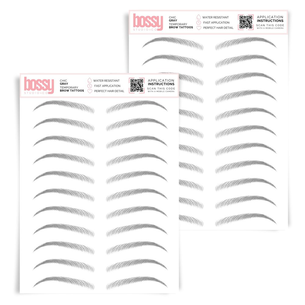 2 Pack Temporary Eyebrow Tattoos Waterproof Eyebrow Stickers, False Tattoos Hair Like Peel Off Instant Transfer Brows For Women And Men | Natural Strokes, Shaping (chic, gray)