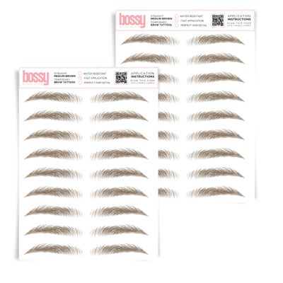 2 Pack Temporary Eyebrow Tattoos Waterproof Eyebrow Stickers, False Tattoos Hair Like Peel Off Instant Transfer Brows For Women And Men | Natural Strokes, Shaping (straight, medium brown)