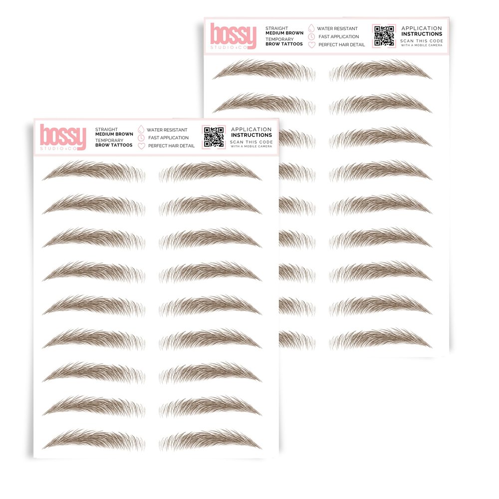2 Pack Temporary Eyebrow Tattoos Waterproof Eyebrow Stickers, False Tattoos Hair Like Peel Off Instant Transfer Brows For Women And Men | Natural Strokes, Shaping (straight, medium brown)
