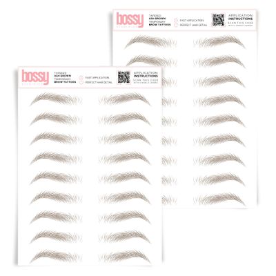 2 Pack Temporary Eyebrow Tattoos Waterproof Eyebrow Stickers, False Tattoos Hair Like Peel Off Instant Transfer Brows For Women And Men | Natural Strokes, Shaping (tapered, ash brown)
