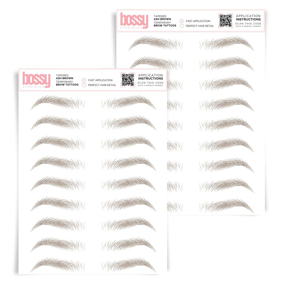 2 Pack Temporary Eyebrow Tattoos Waterproof Eyebrow Stickers, False Tattoos Hair Like Peel Off Instant Transfer Brows For Women And Men | Natural Strokes, Shaping (tapered, ash brown)