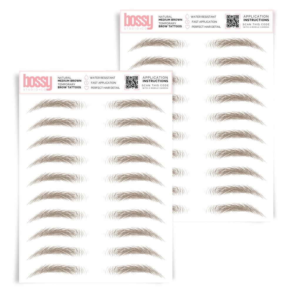 2 Pack Temporary Eyebrow Tattoos Waterproof Eyebrow Stickers, False Tattoos Hair Like Peel Off Instant Transfer Brows For Women And Men | Natural Strokes, Shaping (natural, medium brown)