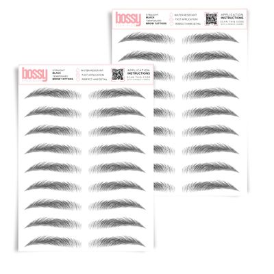2 Pack Temporary Eyebrow Tattoos Waterproof Eyebrow Stickers, False Tattoos Hair Like Peel Off Instant Transfer Brows For Women And Men | Natural Strokes, Shaping (straight, black)
