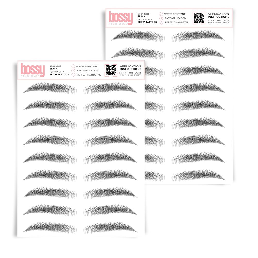 2 Pack Temporary Eyebrow Tattoos Waterproof Eyebrow Stickers, False Tattoos Hair Like Peel Off Instant Transfer Brows For Women And Men | Natural Strokes, Shaping (straight, black)