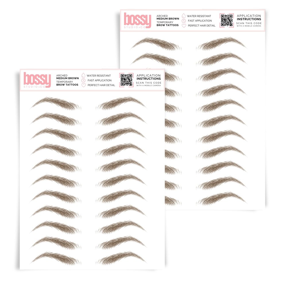 2 Pack Temporary Eyebrow Tattoos Waterproof Eyebrow Stickers, False Tattoos Hair Like Peel Off Instant Transfer Brows For Women And Men | Natural Strokes, Shaping (arched, medium brown)