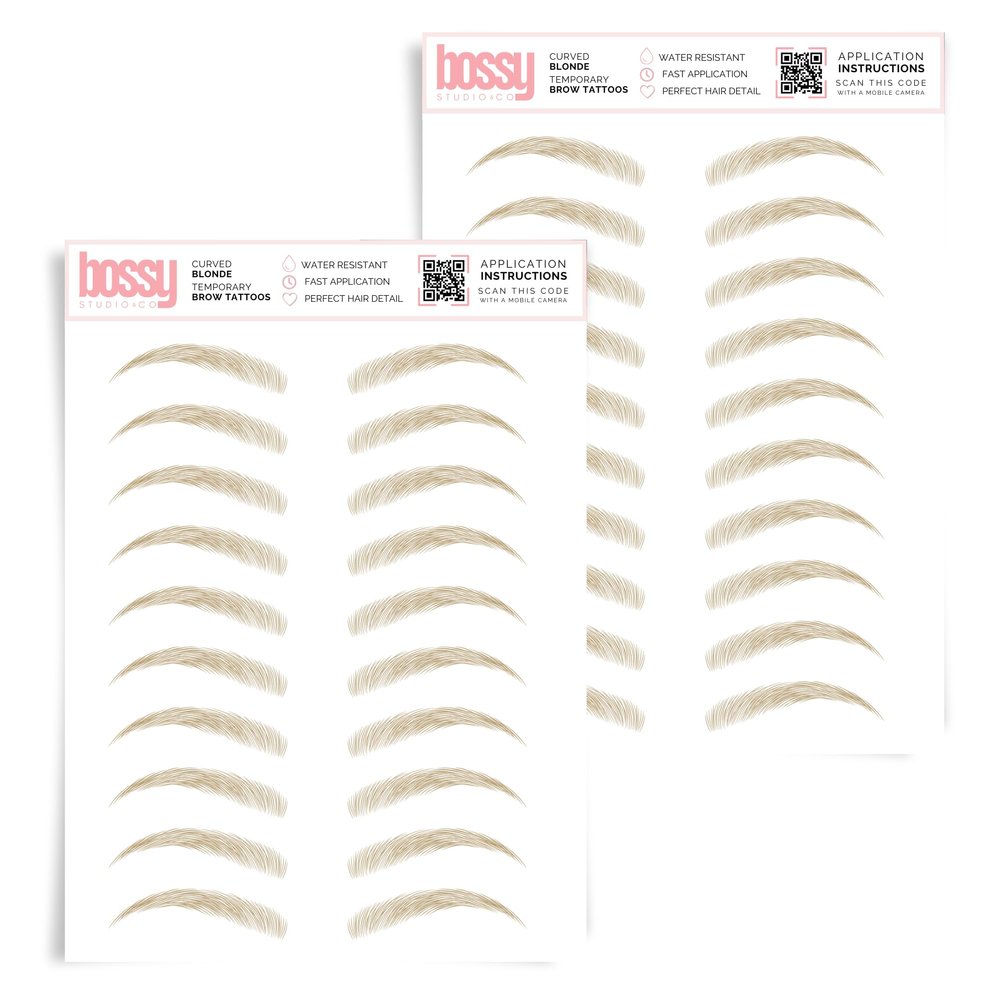2 Pack Temporary Eyebrow Tattoos Waterproof Eyebrow Stickers, False Tattoos Hair Like Peel Off Instant Transfer Brows For Women And Men | Natural Strokes, Shaping (curved, blonde)