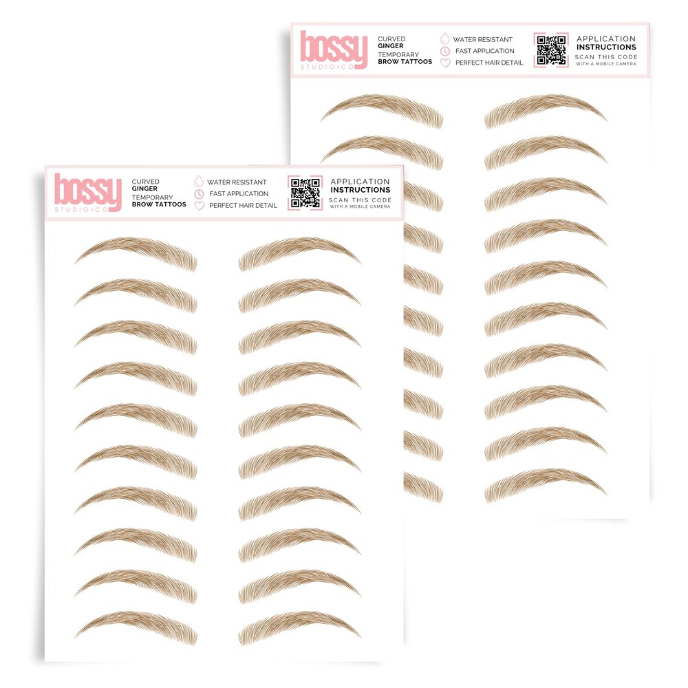 2 Pack Temporary Eyebrow Tattoos Waterproof Eyebrow Stickers, False Tattoos Hair Like Peel Off Instant Transfer Brows For Women And Men | Natural Strokes, Shaping (curved, ginger)