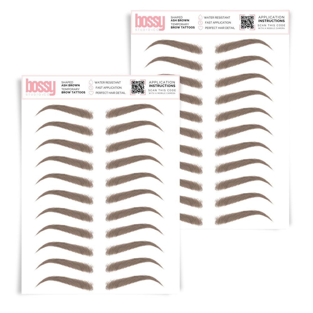 2 Pack Temporary Eyebrow Tattoos Waterproof Eyebrow Stickers, False Tattoos Hair Like Peel Off Instant Transfer Brows For Women And Men | Natural Strokes, Shaping (shaped, ash brown)