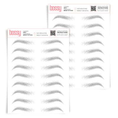 2 Pack Temporary Eyebrow Tattoos Waterproof Eyebrow Stickers, False Tattoos Hair Like Peel Off Instant Transfer Brows For Women And Men | Natural Strokes, Shaping (tapered, gray)