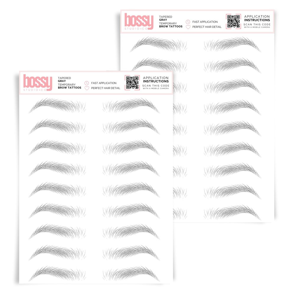 2 Pack Temporary Eyebrow Tattoos Waterproof Eyebrow Stickers, False Tattoos Hair Like Peel Off Instant Transfer Brows For Women And Men | Natural Strokes, Shaping (tapered, gray)