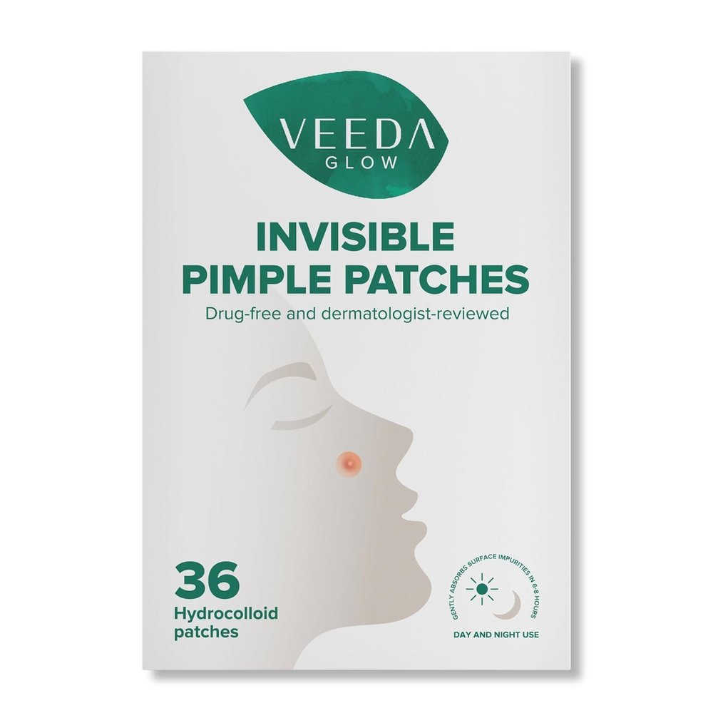 Veeda Glow Pimple Patches Hydrocolloid Acne Patches for Face, Absorb Pus & Flatten Blemishes Overnight, Invisible Zit Spot Treatment, Non-Irritating Blemish Covers, 36 Count