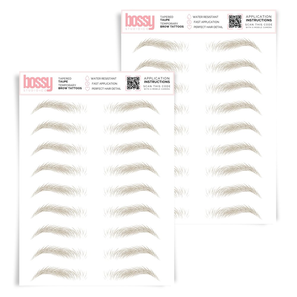 2 Pack Temporary Eyebrow Tattoos Waterproof Eyebrow Stickers, False Tattoos Hair Like Peel Off Instant Transfer Brows For Women And Men | Natural Strokes, Shaping (tapered, taupe)
