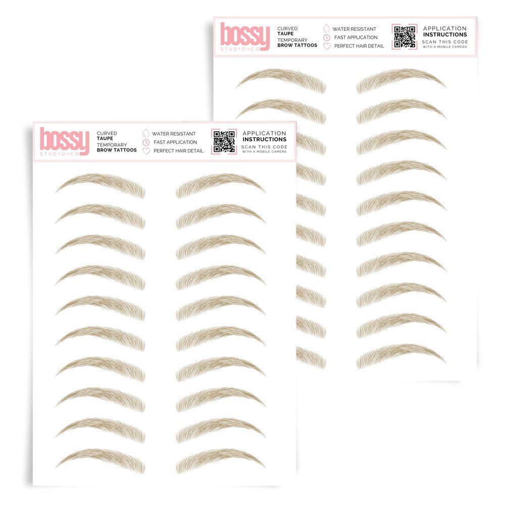 2 Pack Temporary Eyebrow Tattoos Waterproof Eyebrow Stickers, False Tattoos Hair Like Peel Off Instant Transfer Brows For Women And Men | Natural Strokes, Shaping (curved, taupe)