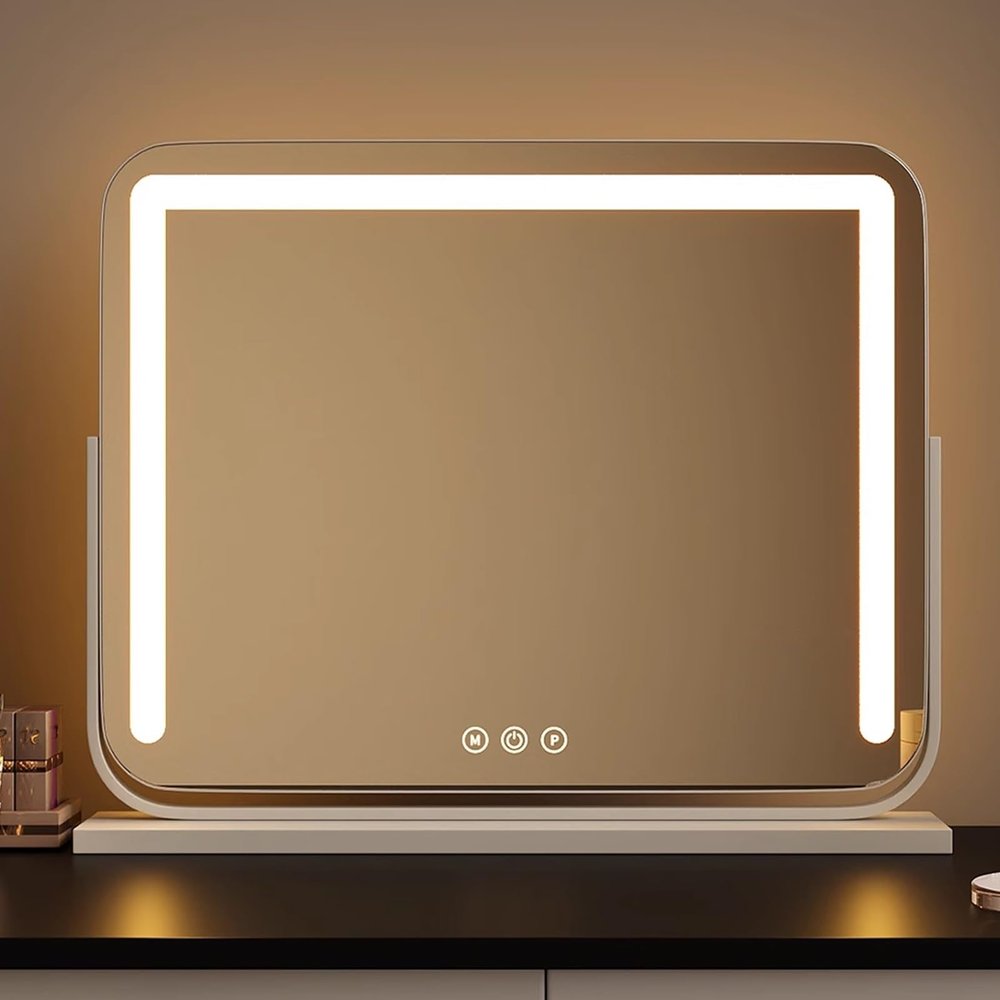 Lighted Makeup Mirror 23.6x20.5in, Rechargeable 3 Color Lights And Adjustable Brightness Vanity Mirror, Rechargeable Vanity Mirror With Lights, 3 Colors Brightness Adjustable Makeup Mirror With Lights