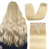Sisily Clip in Hair Extensions Real Human Hair, 24 inch 120g, Bleach Blonde, 100% Brazilian Remy Human Hair Clip in Extensions Soft Straight 7pcs Per Set with 16 Clips Double Weft view 1