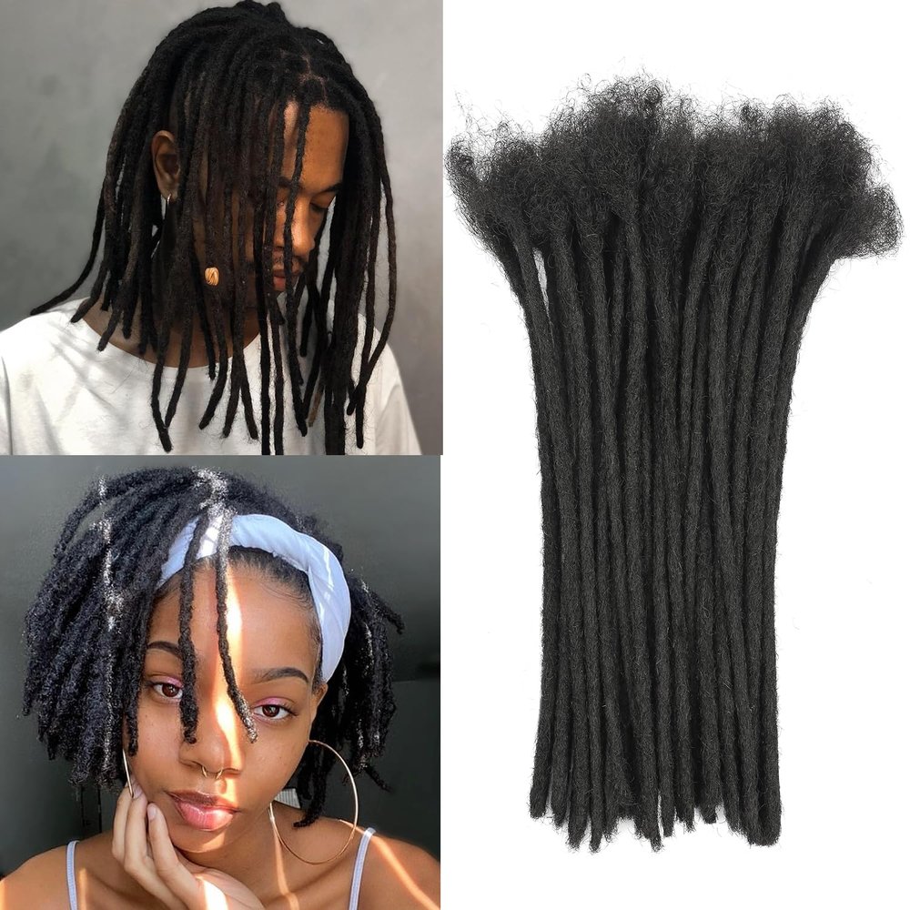 0.2cm 14 Inch Human Hair Locs Extensions 30 Strands Dreadlocs Extensions Real Human Hair Natural Black for Women Men Kids Full Handmade Permanent Human Hair Locs Can Be Dyed and Bleached