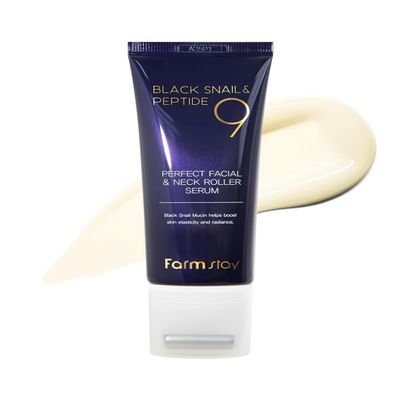 Farmstay Black Snail & Peptide 9 Perfect Facial & Neck Roller Serum  Firming & Lifting, Deep Hydration & Skin Elasticity, Snail Mucin & 9 Peptides for Youthful Glow & Smooth Skin, 100ml