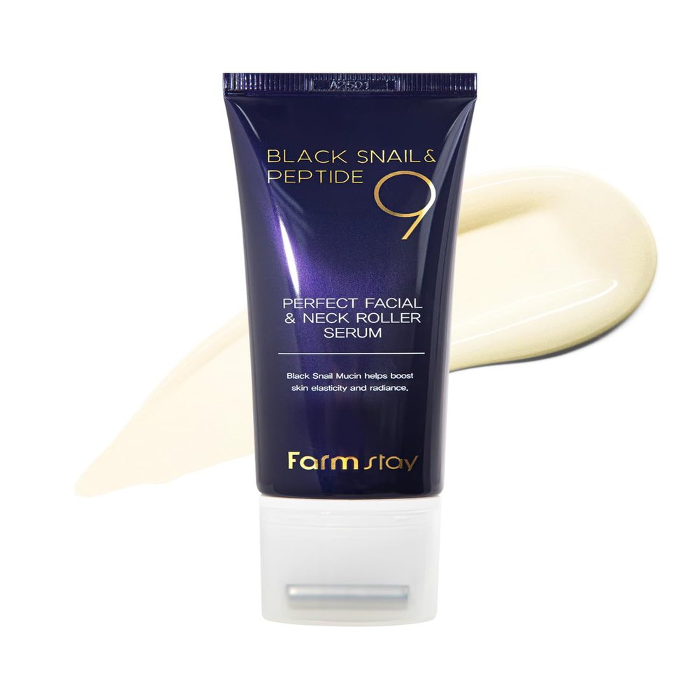 Farmstay Black Snail & Peptide 9 Perfect Facial & Neck Roller Serum Firming & Lifting, Deep Hydration & Skin Elasticity, Snail Mucin & 9 Peptides for Youthful Glow & Smooth Skin, 100ml