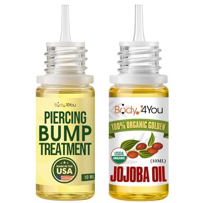 BodyJ4You Piercing Aftercare Kit - Natural Bump Keloid Removal - 100% USDA Organic Jojoba Oil - Ear Gauges Tragus Nose Septum Lip Navel - Soothe Moisturize Skin Recovery Pure Natural Vegan Solution