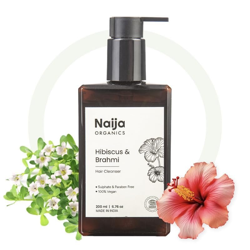 Naija Organics Anti Hairfall organic Shampoo | ECOCERT Certified Natural Hair Cleanser | Hibiscus & Brahmi for Hair Growth | Sulphate & Paraben Free, Women & Men | 200ml/6.76 floz.