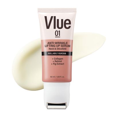 VLUE Retinol Guasha Neck Firming Cream - Anti-Aging Collagen & Fig Extract Moisturizer for Wrinkles & Sagging Skin, Hydrating & Lifting Neck & Dcollet Serum, Korean Skincare, 1.69 fl. oz.