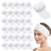 Spa Headbands for Women, 30 Pieces Adjustable Skincare Headband Bulk Spa Facial Headband Esthetician Hair Wrap Shower Stretch Towel Headbands with Tape for Women Washing Face Makeup Shower, White view 1