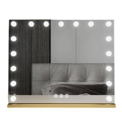 23"x 18" Vanity Mirror Makeup Mirror with Lights, Desk Mirror with Dimmable Brightness, Rechargeable Vanity Mirror with Lights, 3 Color Modes, Smart Touch Control, for Vanity Desk Tabletop(Gold,27.6in