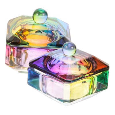 Decorative Glass Nail Dish with Lids, 2 Piece Mixing Cup