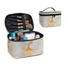 Jolamirel White Duck Print Womens Travel Makeup Bag Tote Zipper Toiletry Bag, Novelty Animal Claw Printed Large Travel Essentials Cosmetic Bag Case with Handle view 2