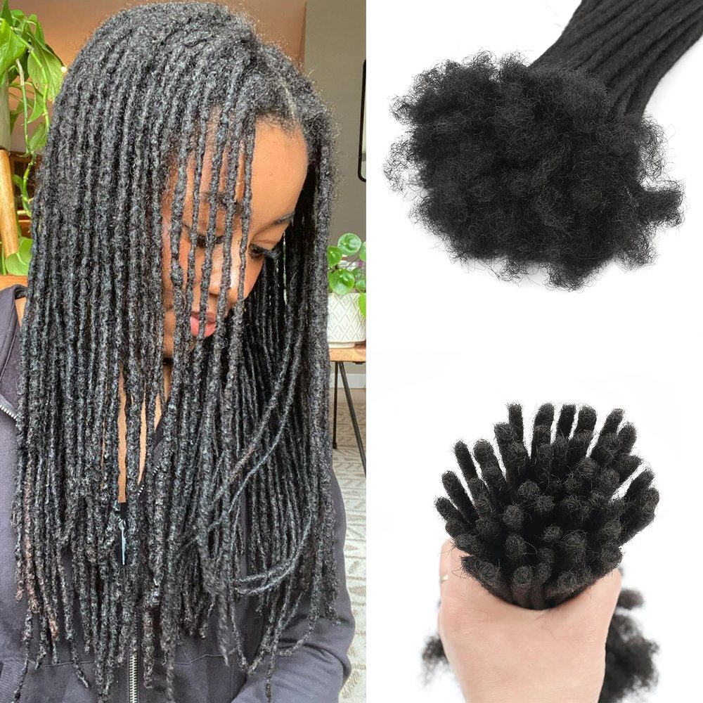 0.8cm 14 Inch Human Hair Dreadlock Extensions 30 Strands Loc Extensions Real Human Hair Natural Black for Women Men Kids Full Handmade Permanent Human Hair Locs Can Be Dyed and Bleached