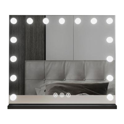 23"x 18" Vanity Mirror Makeup Mirror with Lights, Desk Mirror with Dimmable Brightness, Rechargeable Vanity Mirror with Lights, 3 Color Modes, Smart Touch Control, for Vanity Desk Tabletop(Black,24.4i