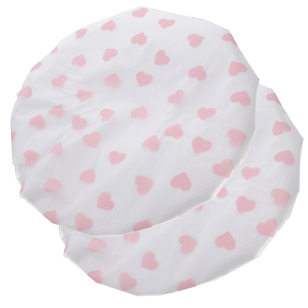 Baluue 2pcs Reusable Static Shower Caps for Women Double Layer Self-heating Hair Care Bonnet Cute Heart Pattern for Hair