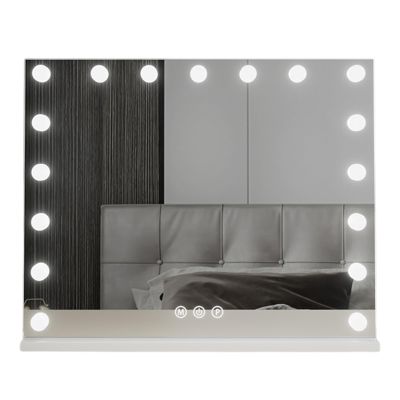 23"x 18" Vanity Mirror Makeup Mirror with Lights, Desk Mirror with Dimmable Brightness, Rechargeable Vanity Mirror with Lights, 3 Color Modes, Smart Touch Control, for Vanity Desk Tabletop(White,27.6i