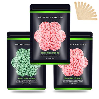 Wax Beads for Hair Removal 10.5oz (300g), Auperwel Hard Wax Beads Beans for Sensitive Skin Brazilian Waxing, Face, Bikini, Eyebrow, Legs, Painless for Women Men, 3 packs Kit with 10 Sticks