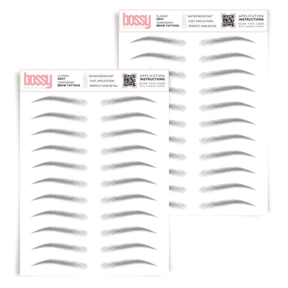 2 Pack Temporary Eyebrow Tattoos Waterproof Eyebrow Stickers, False Tattoos Hair Like Peel Off Instant Transfer Brows For Women And Men | Natural Strokes, Shaping (classic, gray)