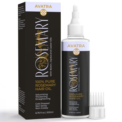 Avatra 100% Pure Rosemary Oil For Hair Growth (6.7 fl oz)| Infused with Biotin, Jojoba & Castor Oil | Hair Oil Repairs Dry Damaged Hair, Strengthening, Healthier Hair